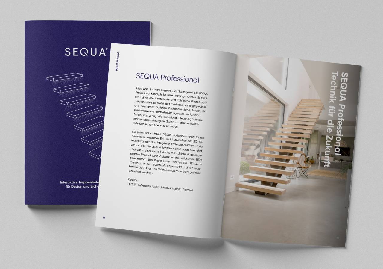 SEQUA brochure (PDF) for staircase lighting with LED spotlights and LED strips
